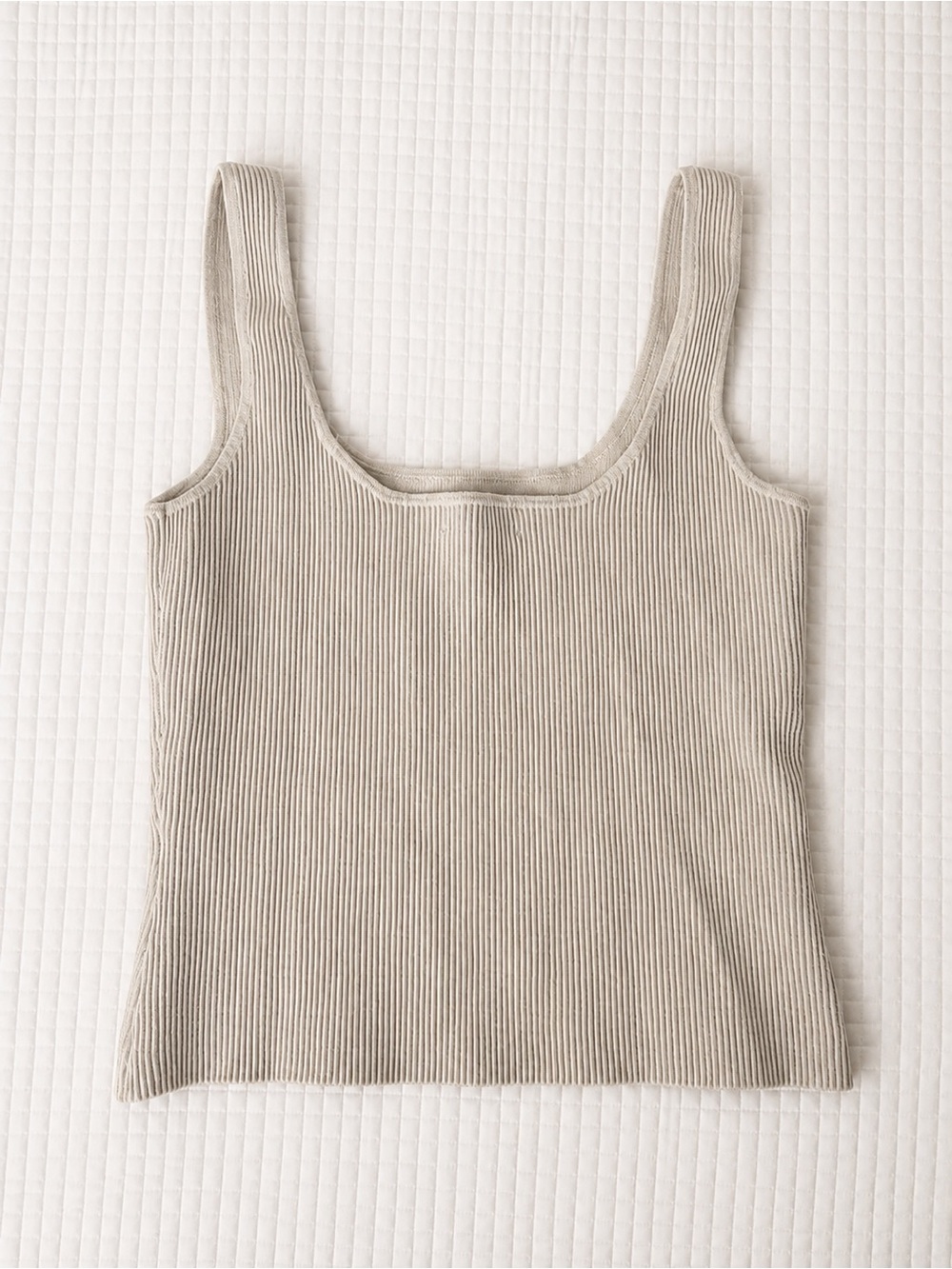 Open Edit Ribbed Cropped Tank Top – Beige/Bone – Size Large - Picture 3 of 3